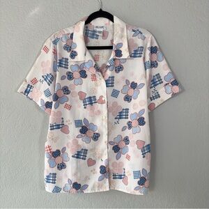 BLAIR Men Size L Button Up Hawaiian Shirt Short Sleeve Floral White